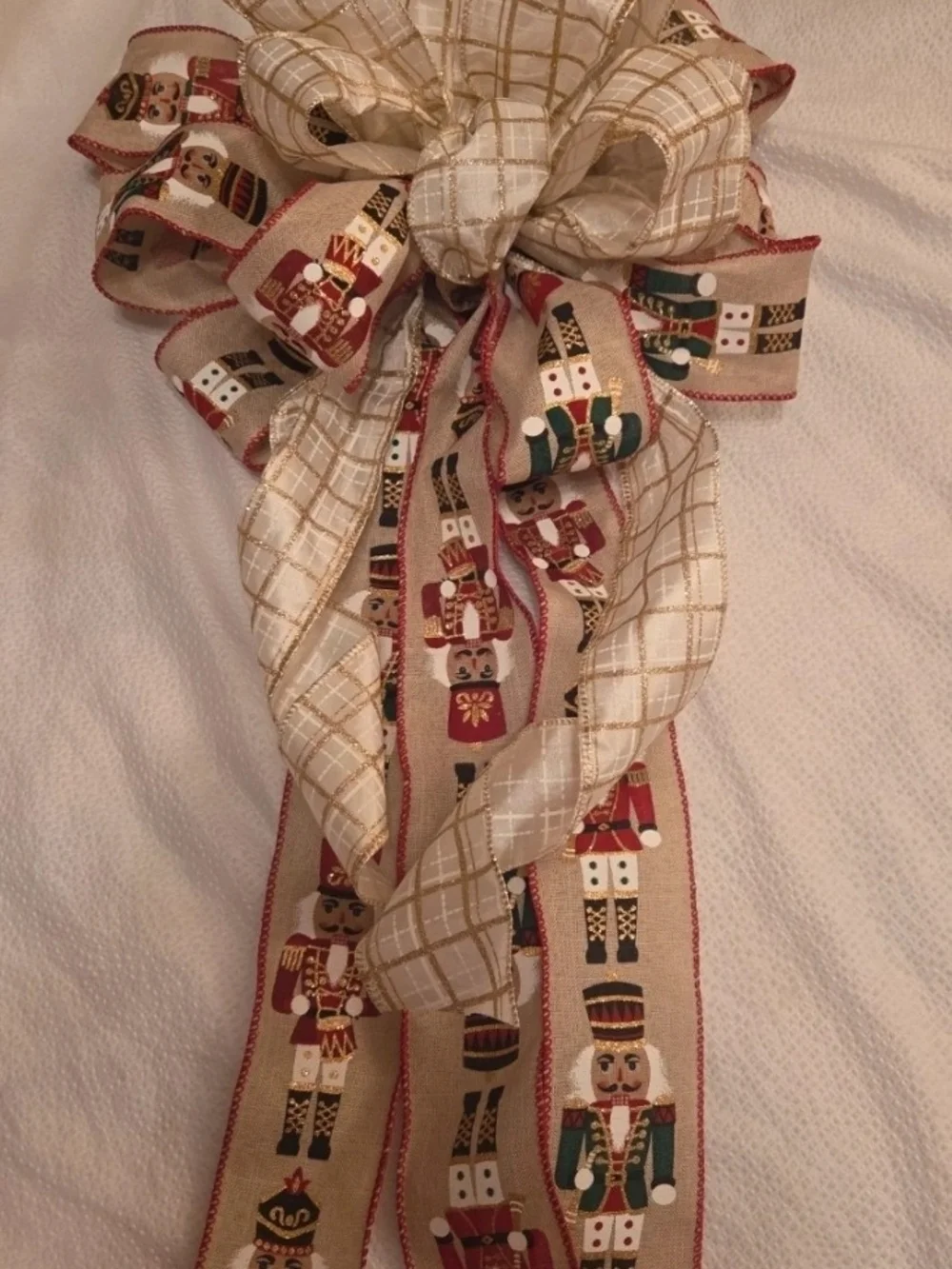 Festive Nutcracker Holiday Bow - Cream and Red